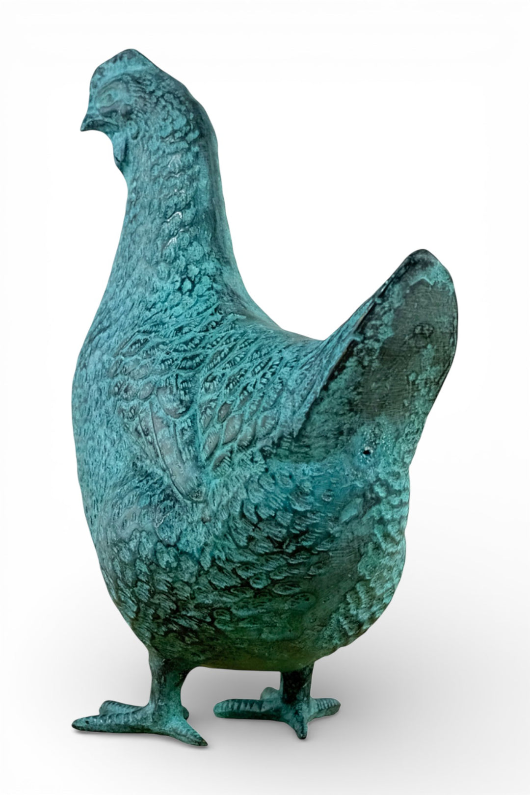 Bronze chicken sculpture