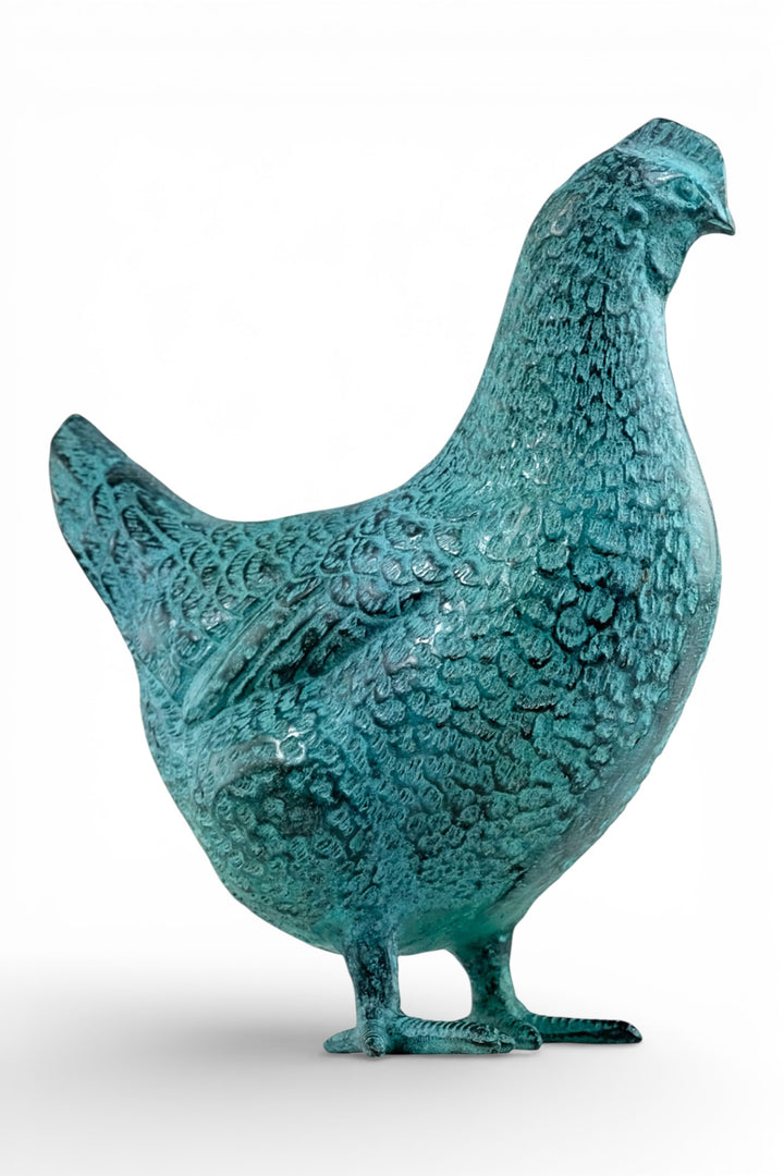 Bronze chicken sculpture