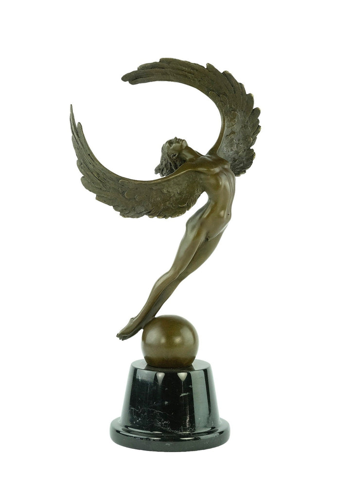 Bronze sculpture of a winged female in rising motion