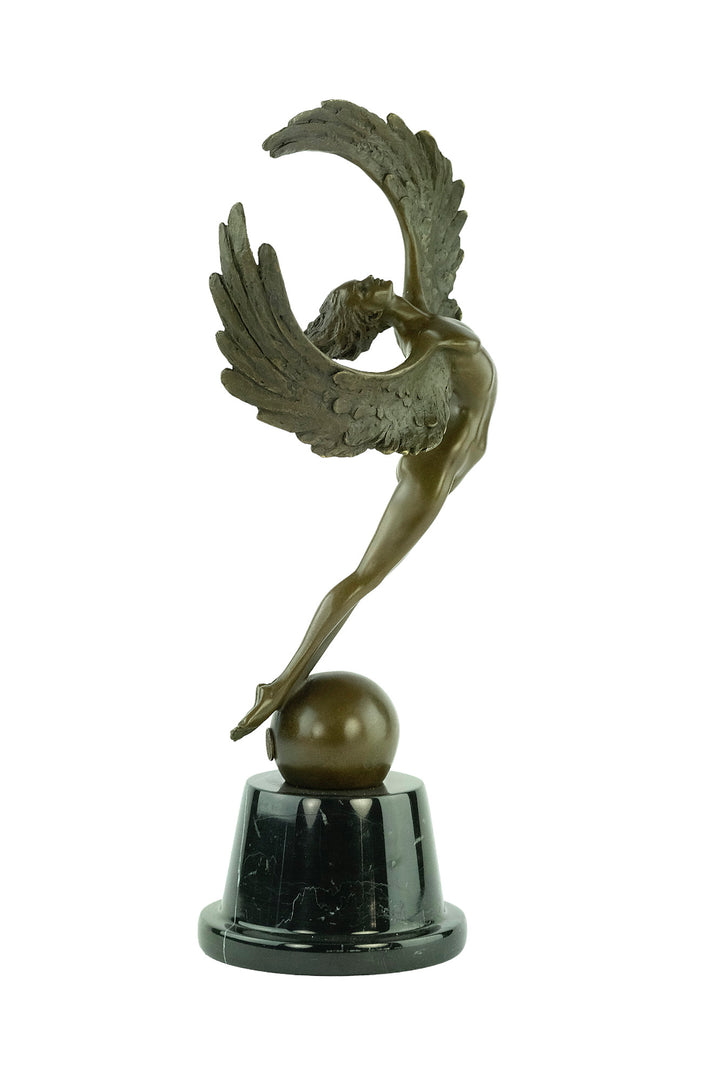 Bronze sculpture of a winged female in rising motion