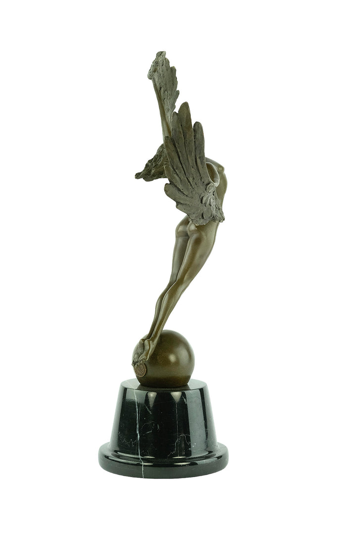Bronze sculpture of a winged female in rising motion