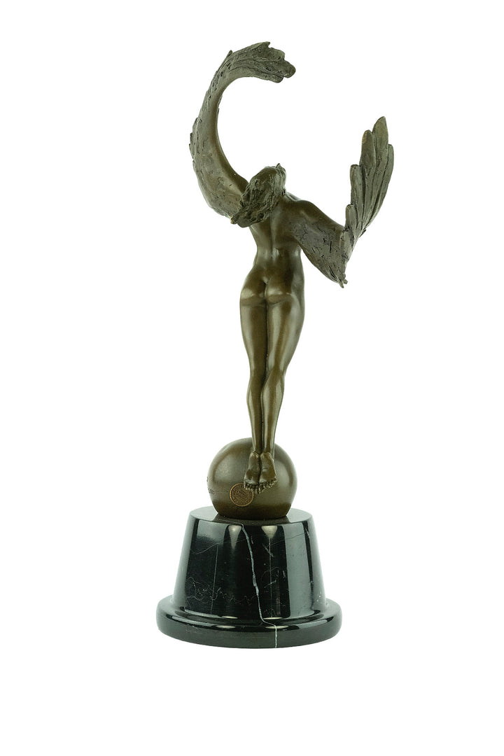 Bronze sculpture of a winged female in rising motion