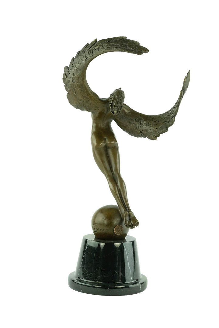 Bronze sculpture of a winged female in rising motion
