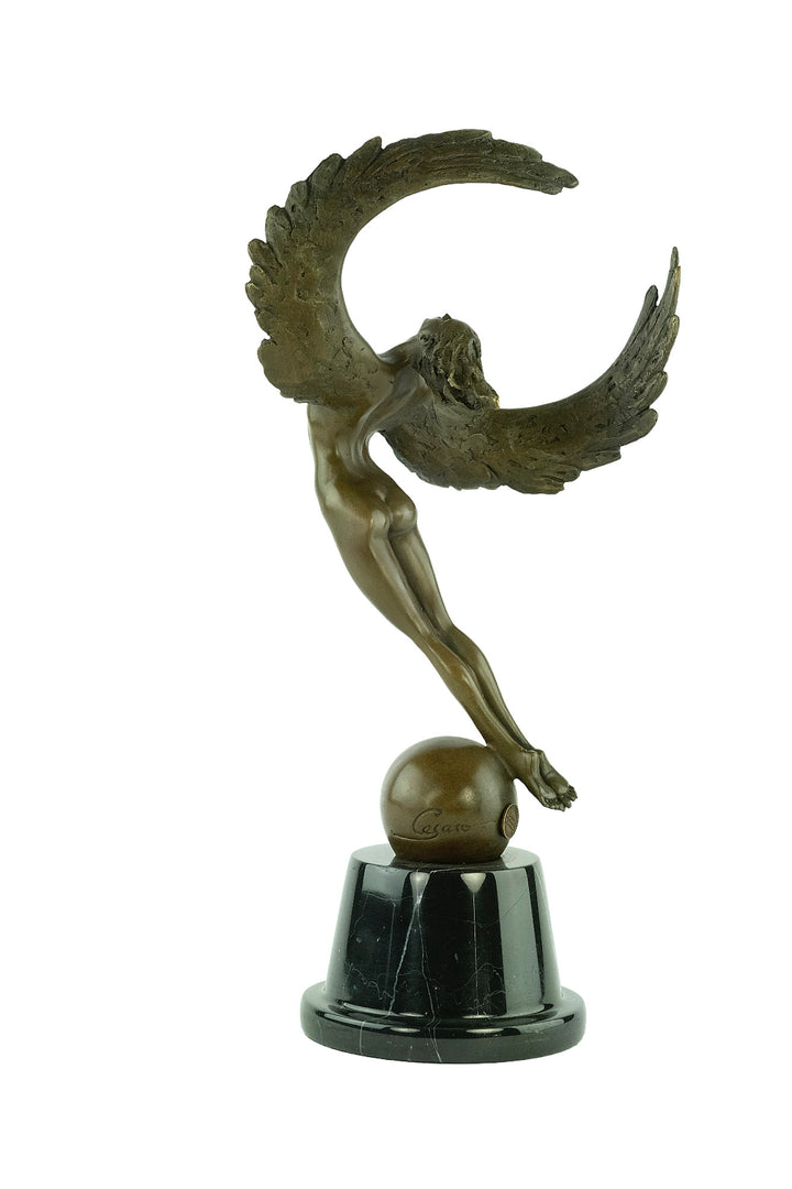 Bronze sculpture of a winged female in rising motion