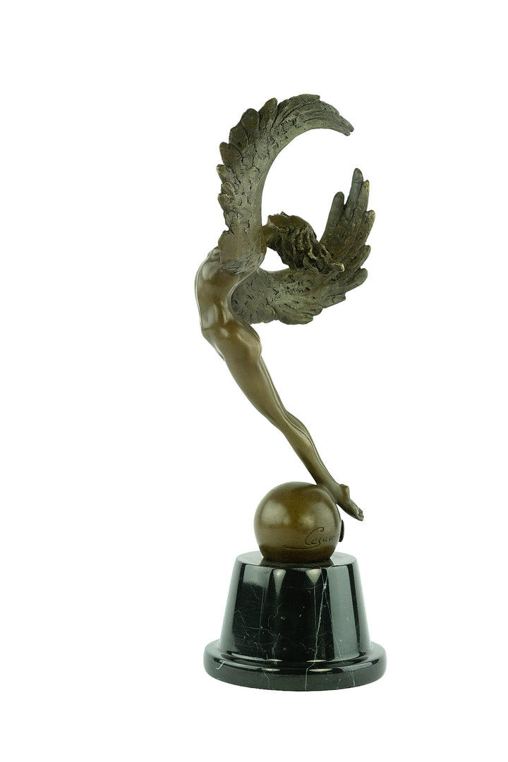 Bronze sculpture of a winged female in rising motion