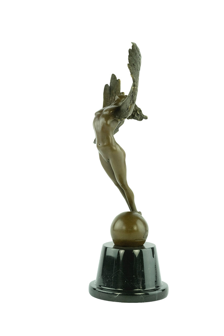 Bronze sculpture of a winged female in rising motion