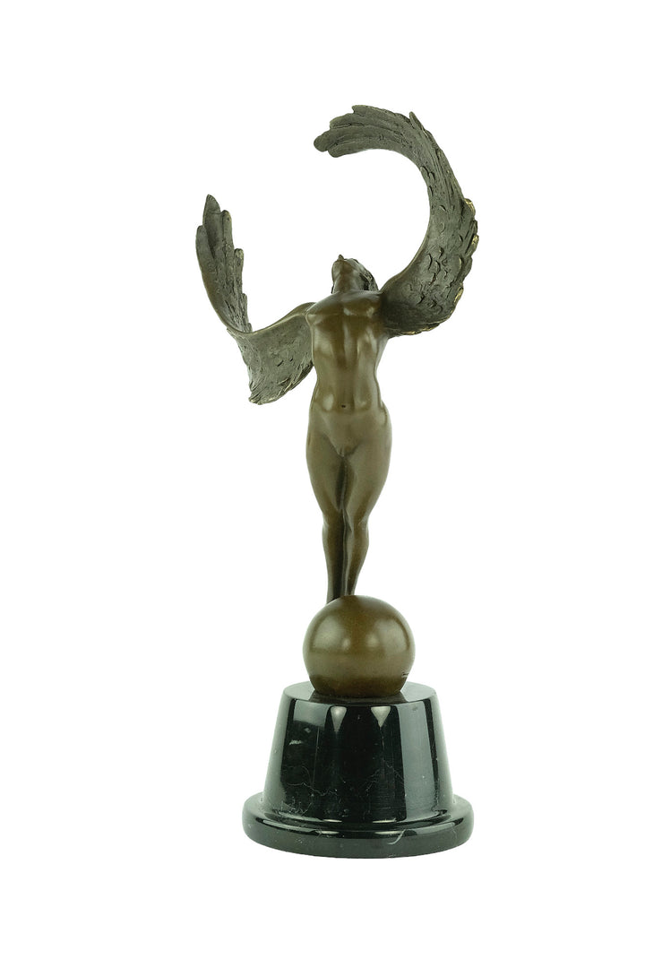 Bronze sculpture of a winged female in rising motion