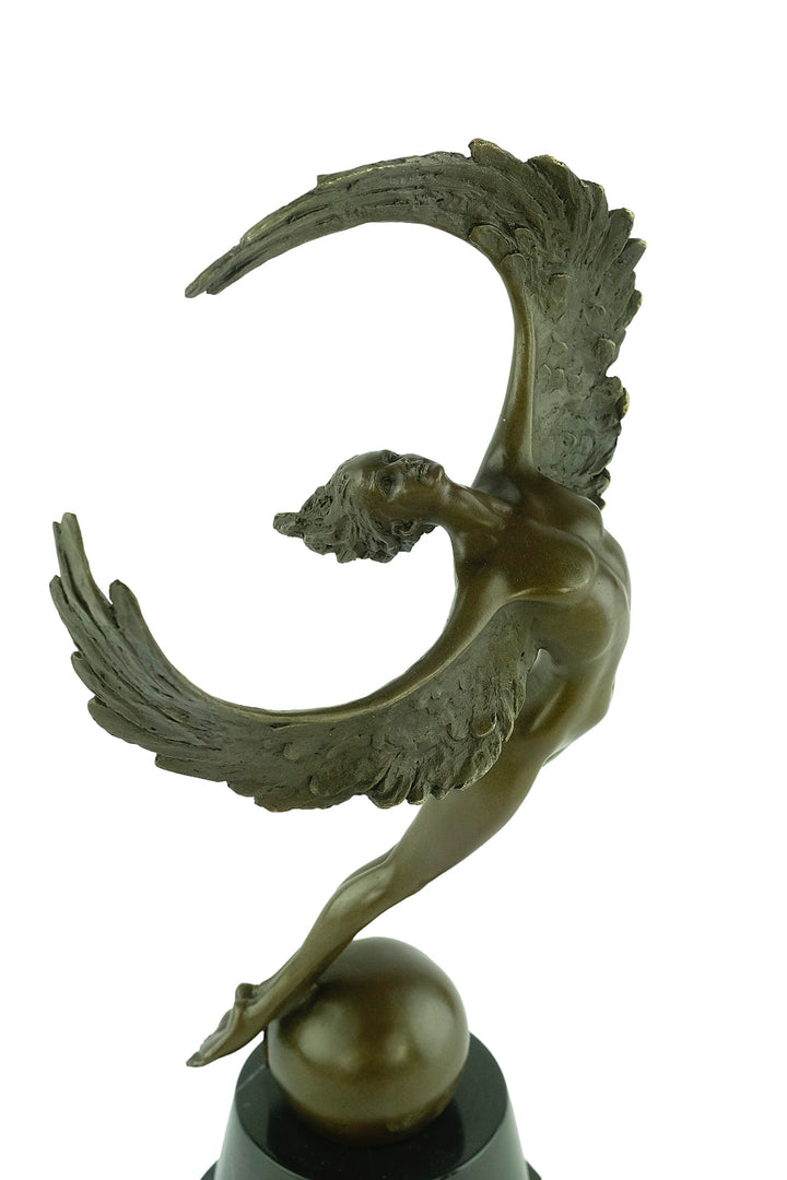 Bronze sculpture of a winged female in rising motion