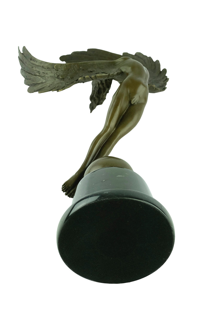 Bronze sculpture of a winged female in rising motion