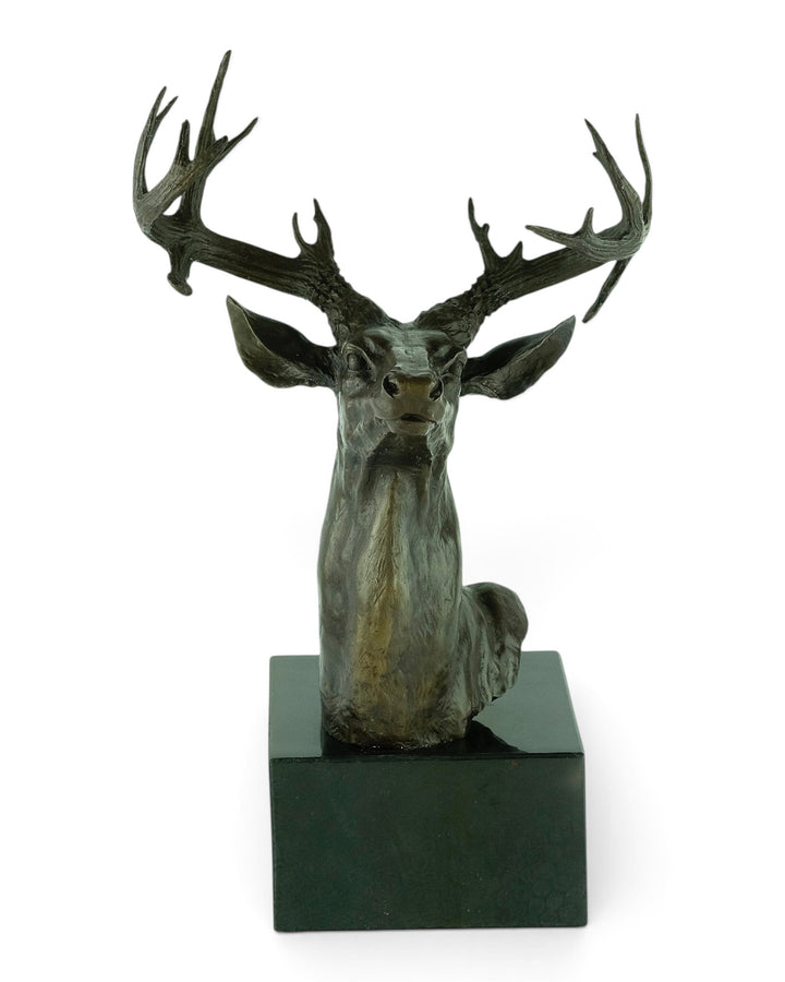 Large bronze deer head sculpture