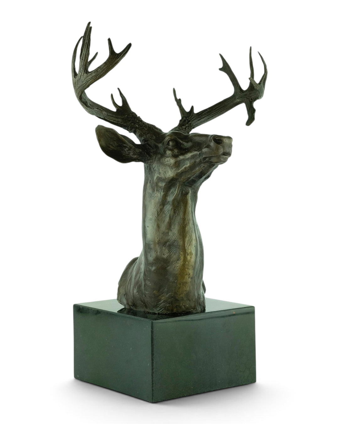 Large bronze deer head sculpture