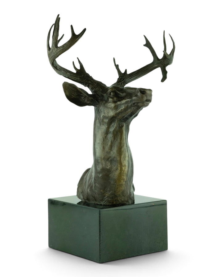 Large bronze deer head sculpture