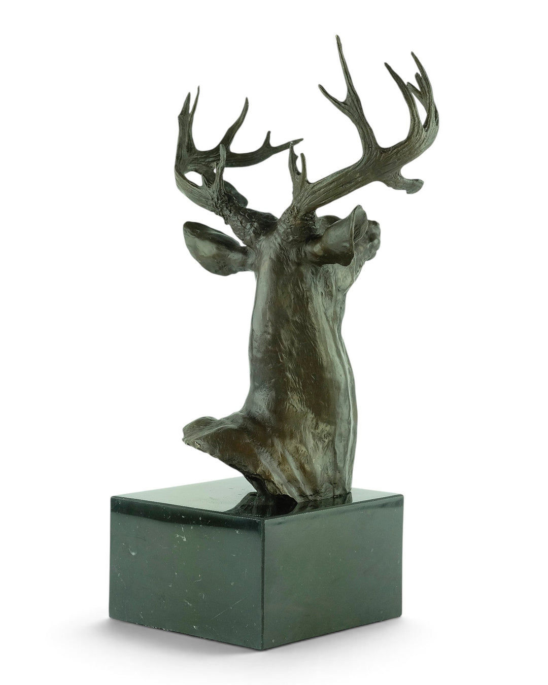 Large bronze deer head sculpture