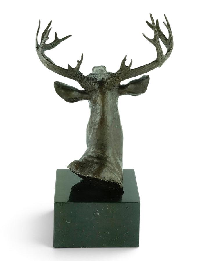 Large bronze deer head sculpture
