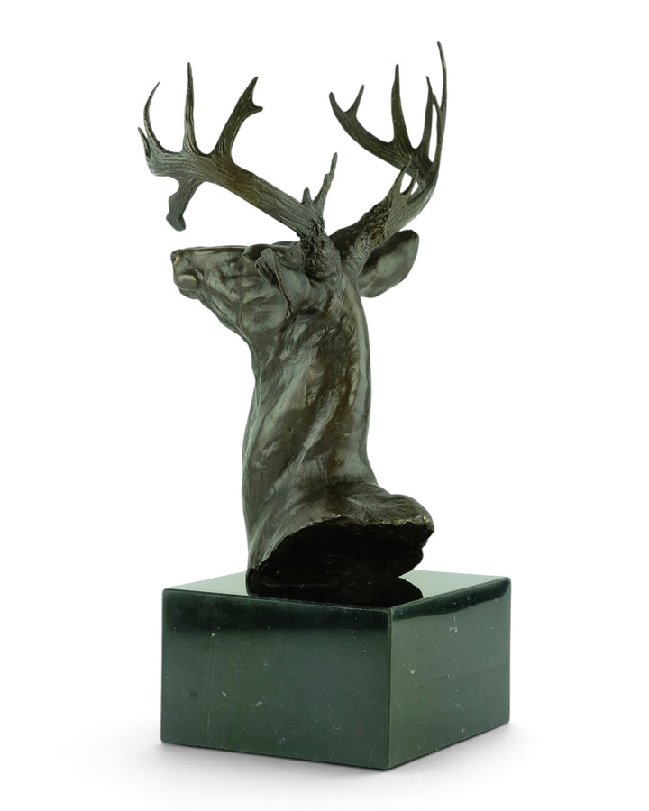 Large bronze deer head sculpture