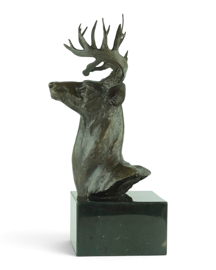 Large bronze deer head sculpture