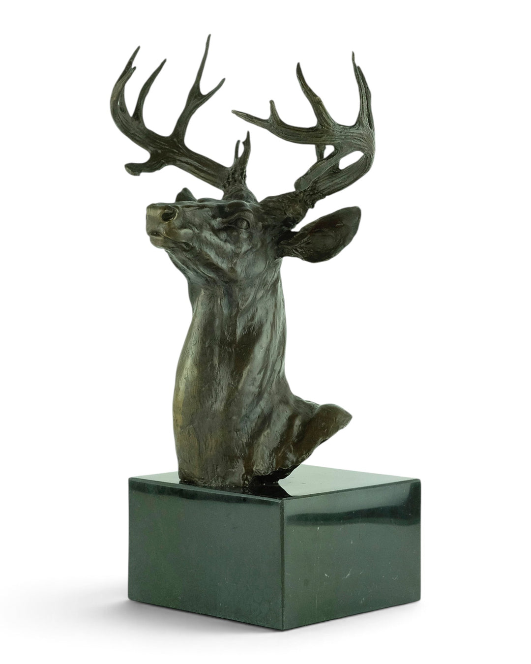 Large bronze deer head sculpture