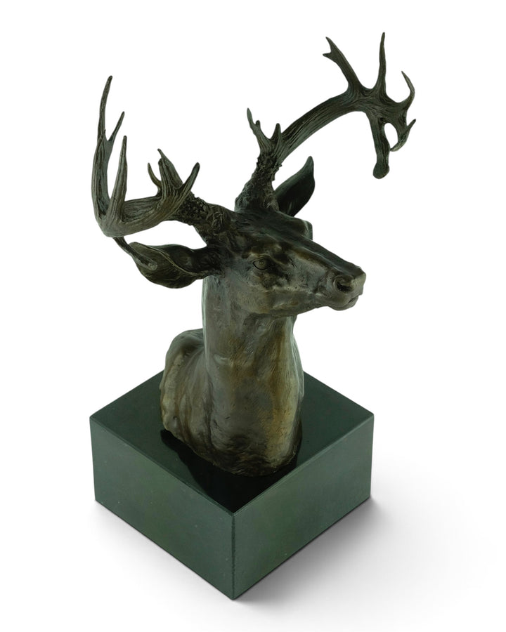 Large bronze deer head sculpture