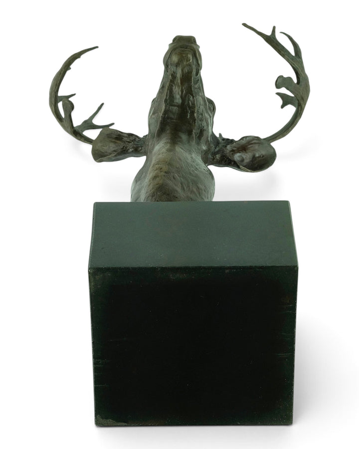 Large bronze deer head sculpture