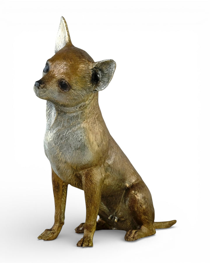Lifesize bronze Chihuahua sculpture (hand-painted)
