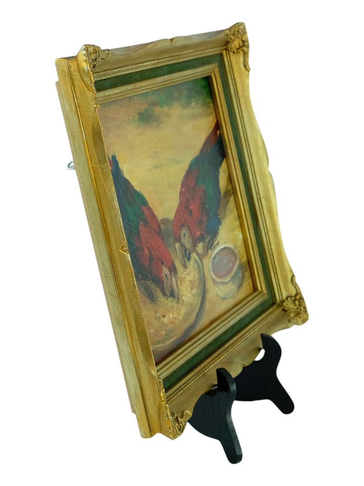 Een olieverfschilderij van papegaaien door Claude Firmin