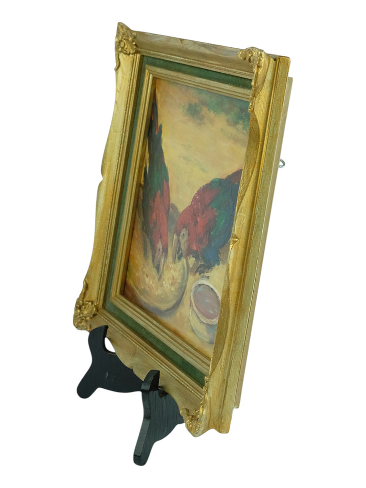 Een olieverfschilderij van papegaaien door Claude Firmin