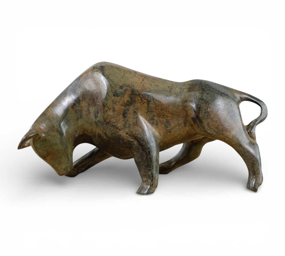 Bronze sculpture of a cubist style bull by the Pierre Chenet foundry