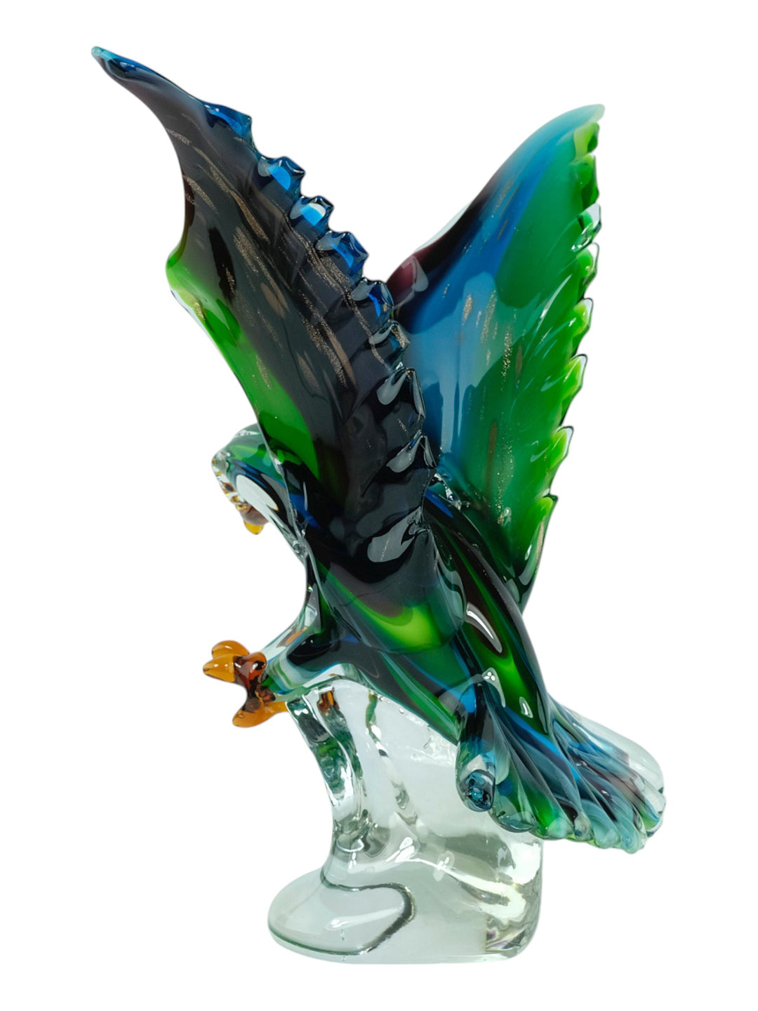 Glazen sculptuur van een landende adelaar met open klauwen