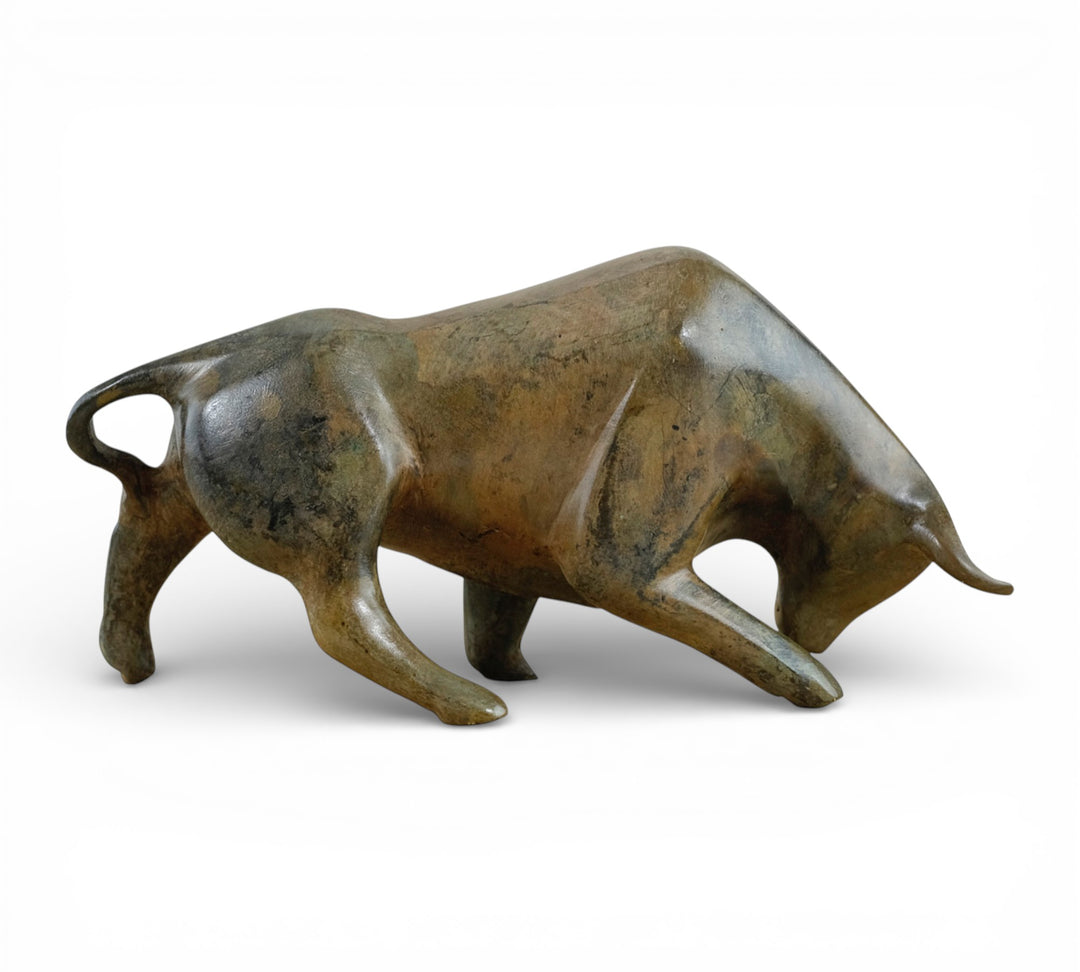Bronze sculpture of a cubist style bull by the Pierre Chenet foundry