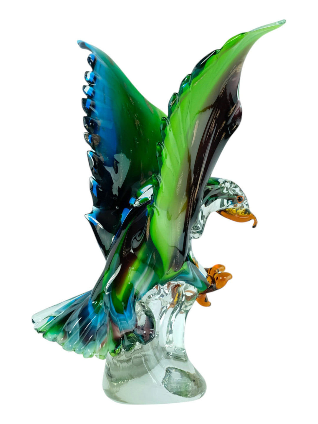 Glazen sculptuur van een landende adelaar met open klauwen