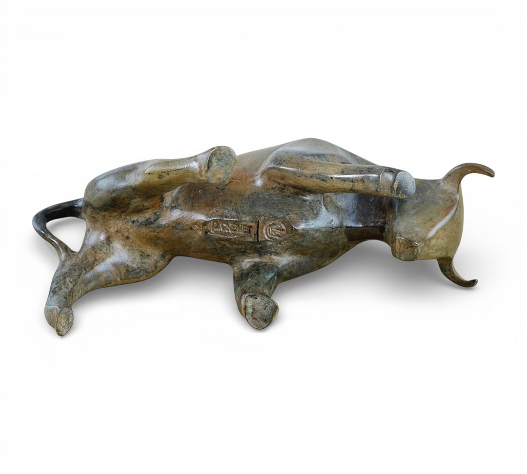 Bronze sculpture of a cubist style bull by the Pierre Chenet foundry