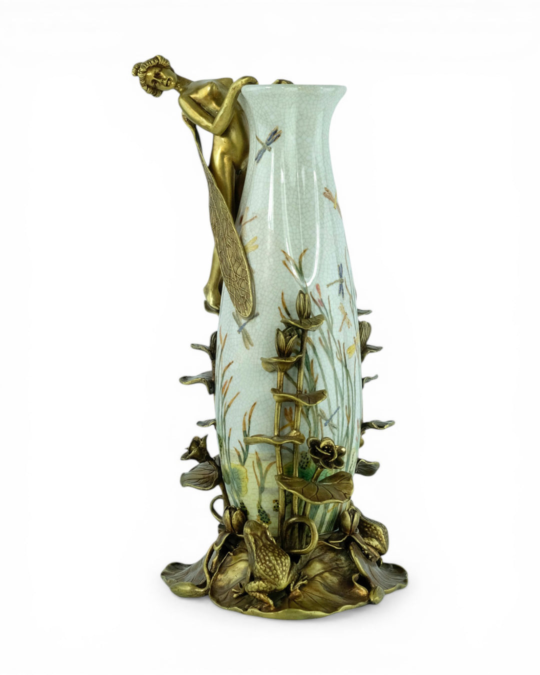 Porcelain vase with floral motifs and bronze decoration