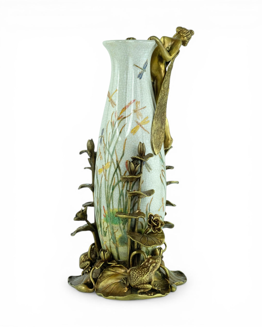 Porcelain vase with floral motifs and bronze decoration