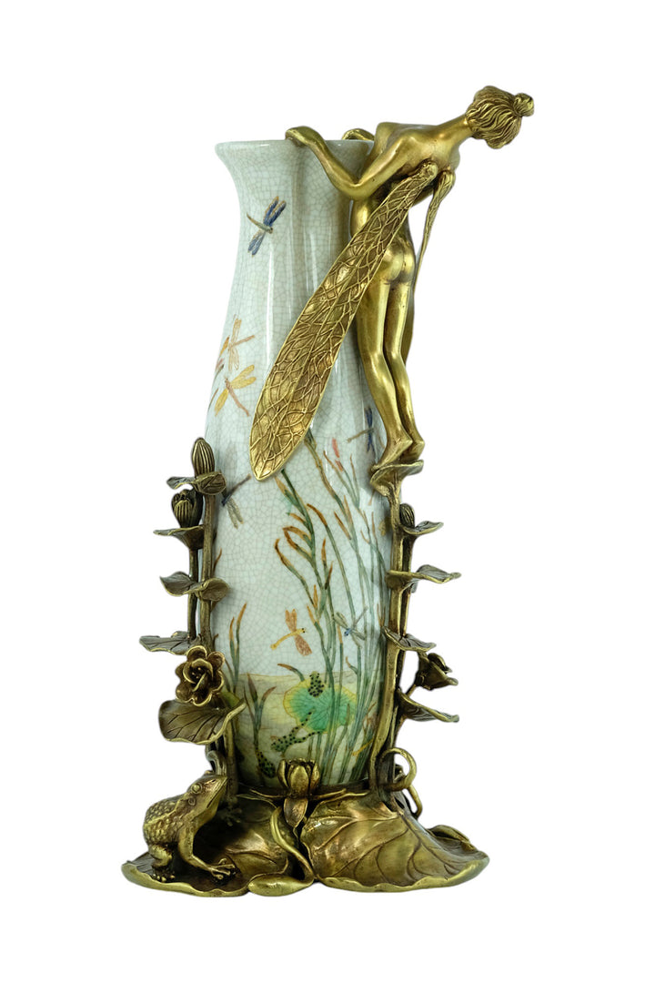 Porcelain vase with floral motifs and bronze decoration
