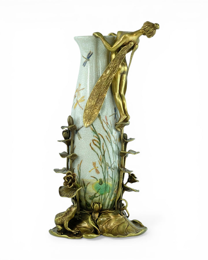 Porcelain vase with floral motifs and bronze decoration