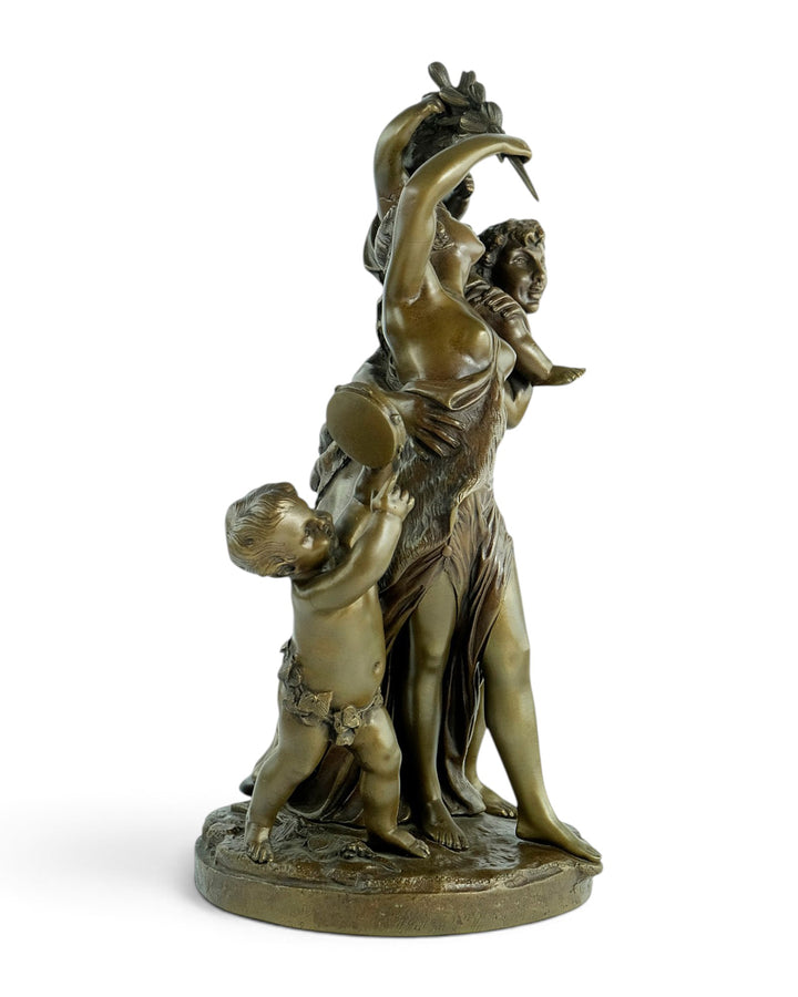 Scultura antica in bronzo Il trionfo di Bacco dopo Clodion 