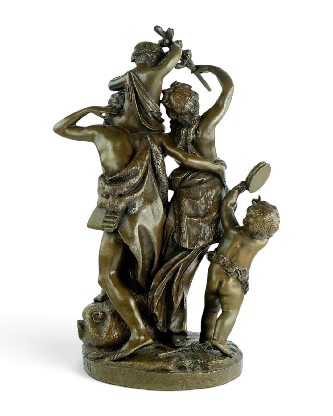 Scultura antica in bronzo Il trionfo di Bacco dopo Clodion 