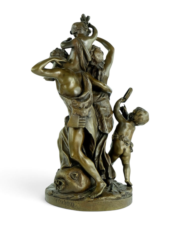 Scultura antica in bronzo Il trionfo di Bacco dopo Clodion 