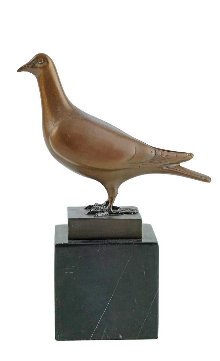 Bronze sculpture of a standing pigeon