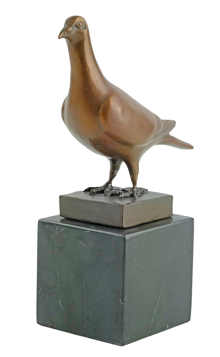 Bronze sculpture of a standing pigeon