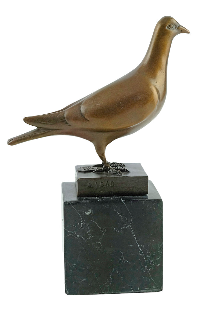 Bronze sculpture of a standing pigeon