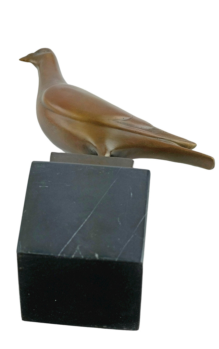 Bronze sculpture of a standing pigeon