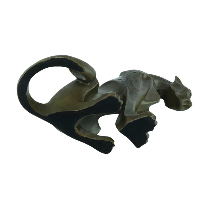 Bronze sculpture of a sitting jaguar in cubist style