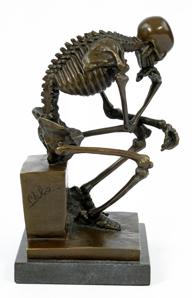 Bronze sculpture of a skeleton thinker (large)
