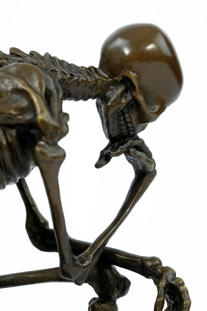 Bronze sculpture of a skeleton thinker (large)