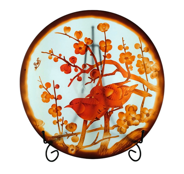 Cameo glass dish with floral decoration and sparrows - in Art Nouveau style