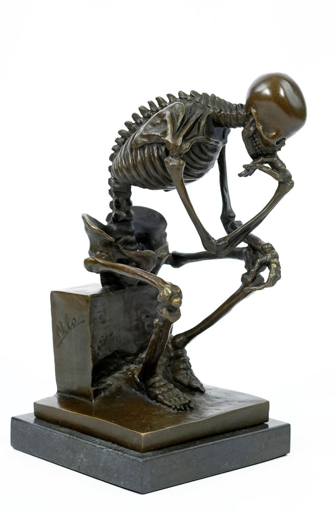 Bronze sculpture of a skeleton thinker (large)