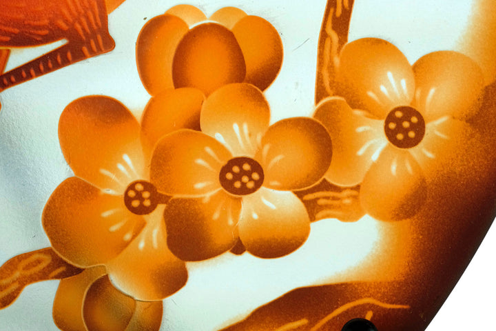 Cameo glass dish with floral decoration and sparrows - in Art Nouveau style