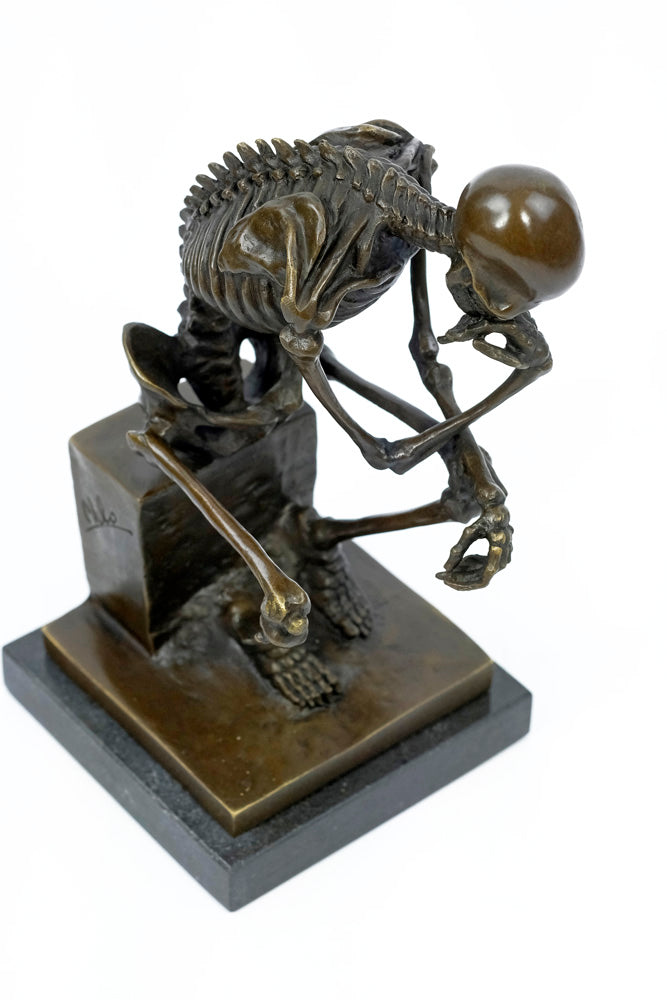 Bronze sculpture of a skeleton thinker (large)