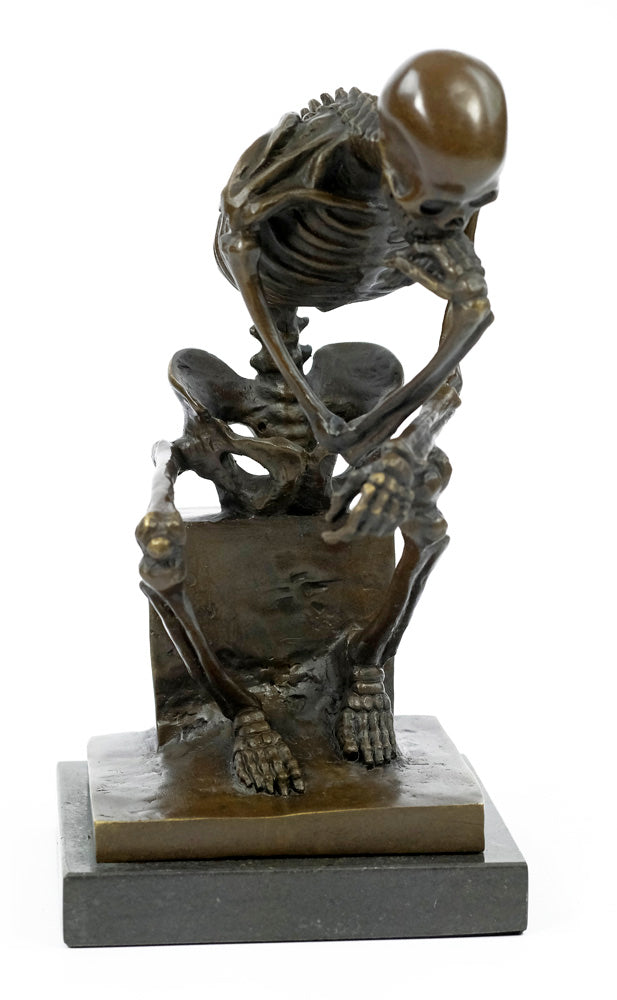Bronze sculpture of a skeleton thinker (large)